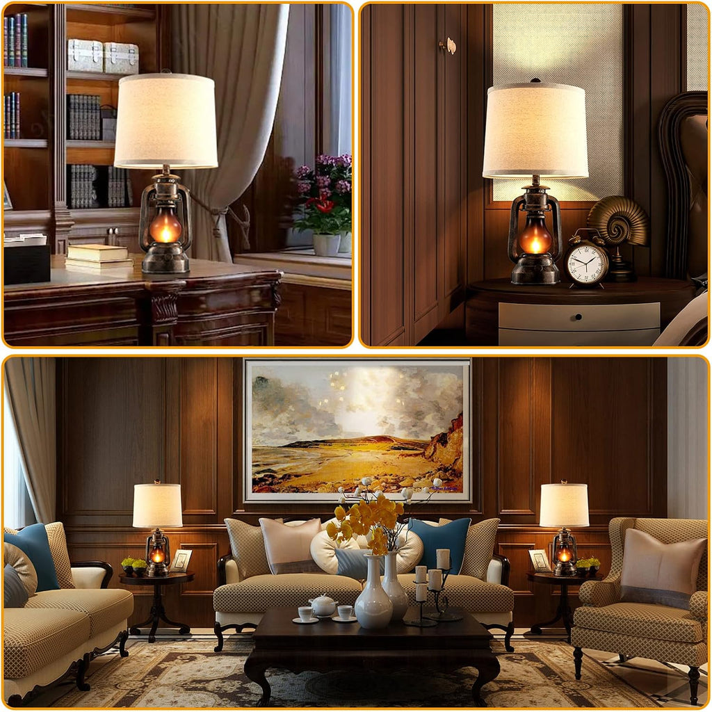 Farmhouse Lantern Table Lamps Set of 2 USB Ports