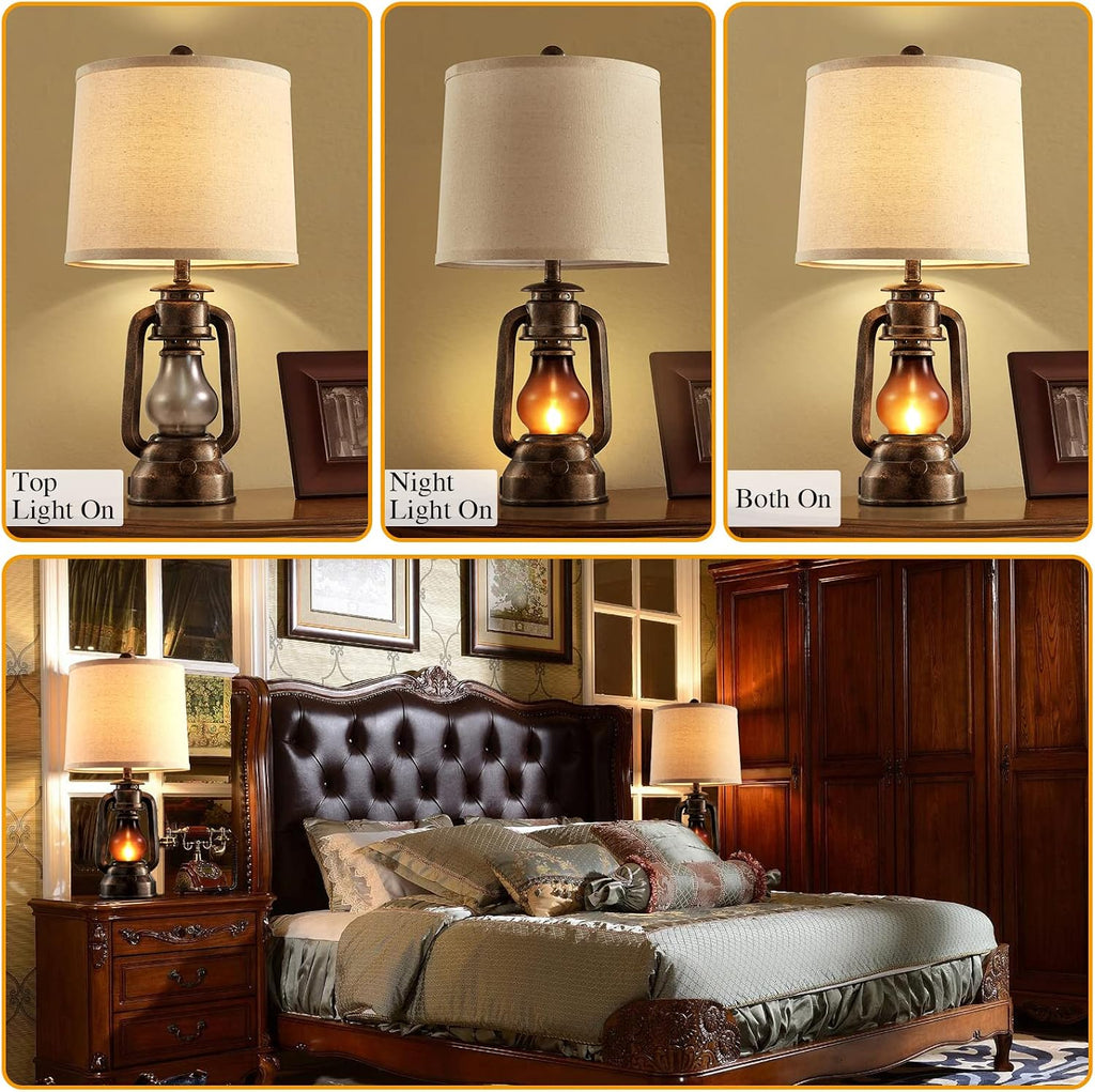 Farmhouse Lantern Table Lamps Set of 2 USB Ports