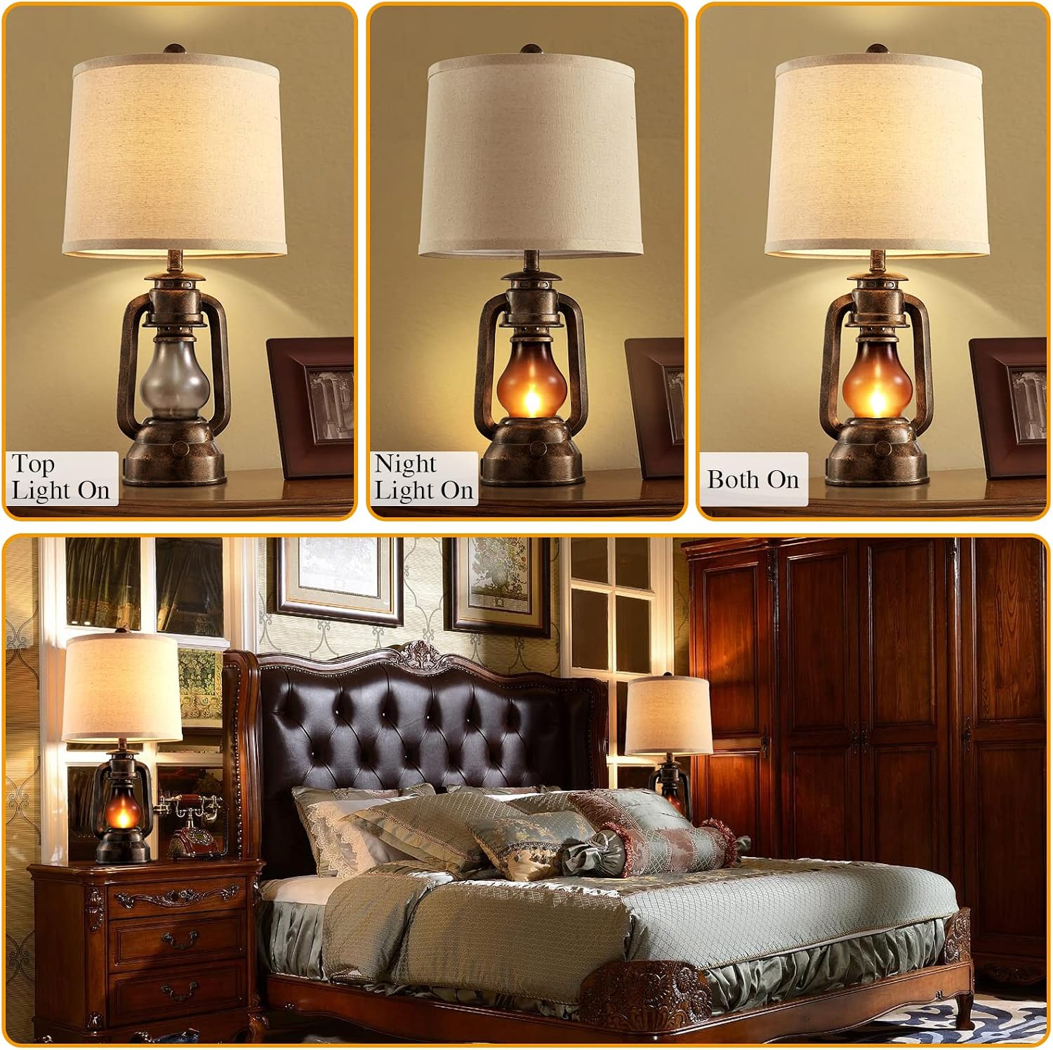 Farmhouse Lantern Table Lamps Set of 2 USB Ports