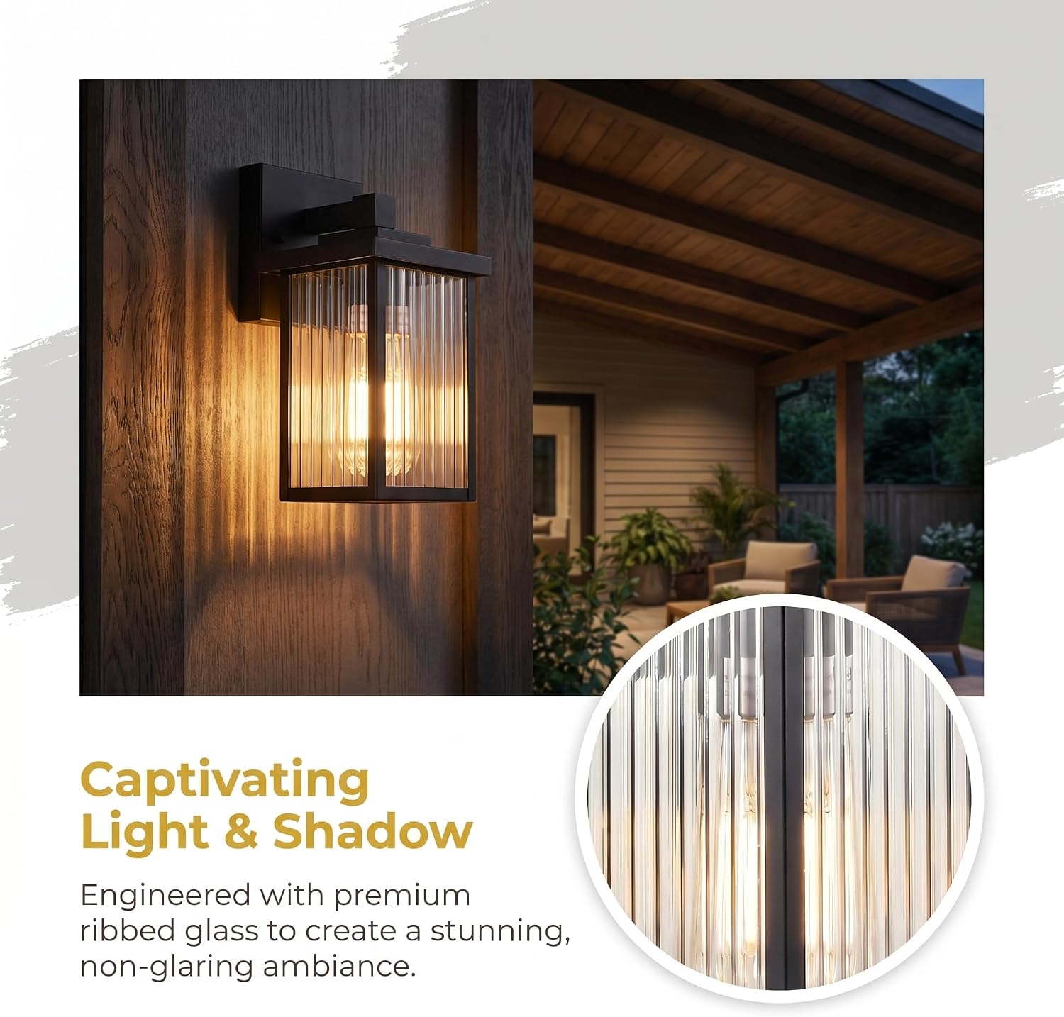 Matte Black Outdoor Wall Light Textured Glass 10.6 Inch