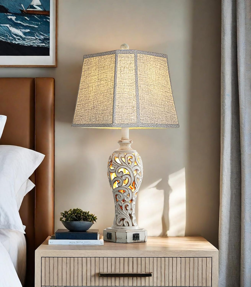 Hollow Resin Farmhouse Table Lamp USB Nightlight