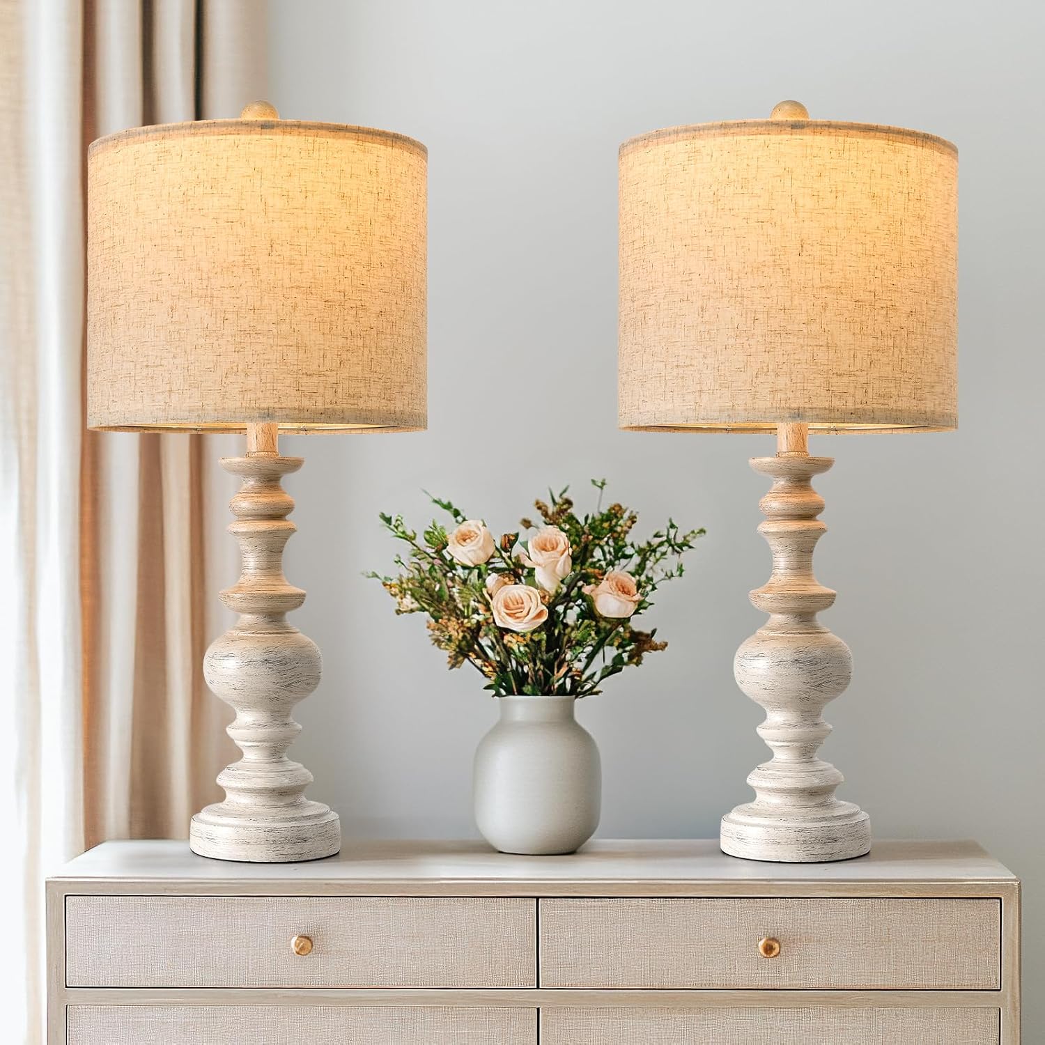 Farmhouse Resin Table Lamps Set of 2