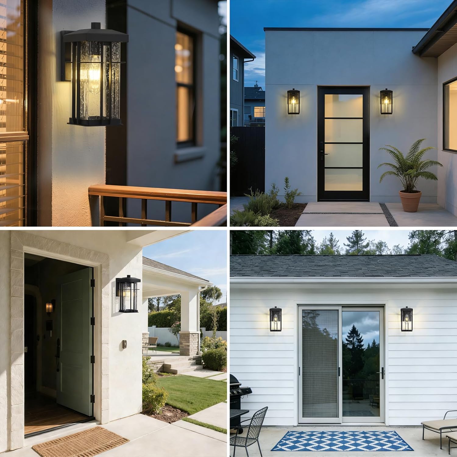 Matte Black Outdoor Wall Lantern Seeded Glass