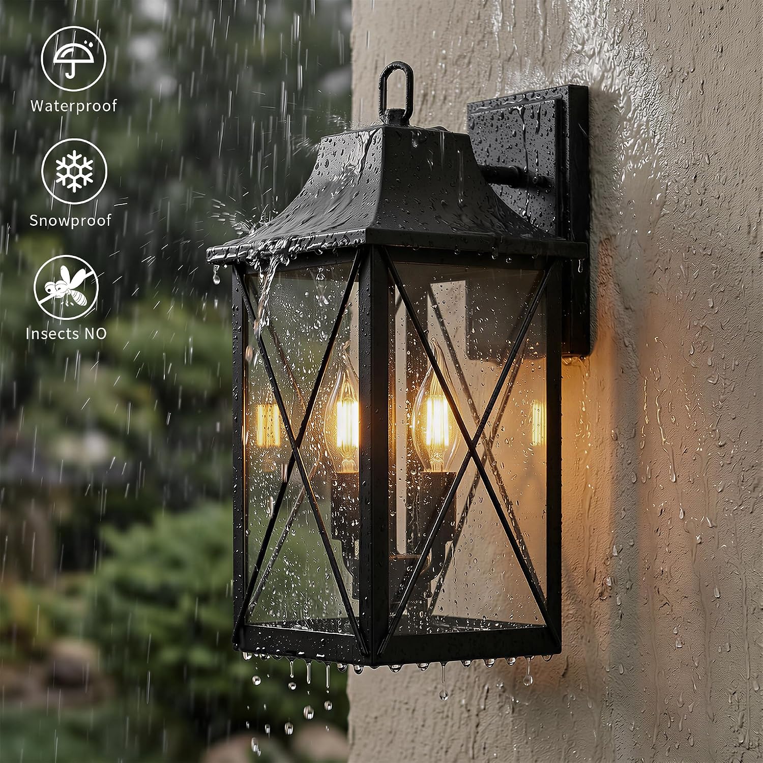 Outdoor Porch Wall Light Matte Black 2 Pack