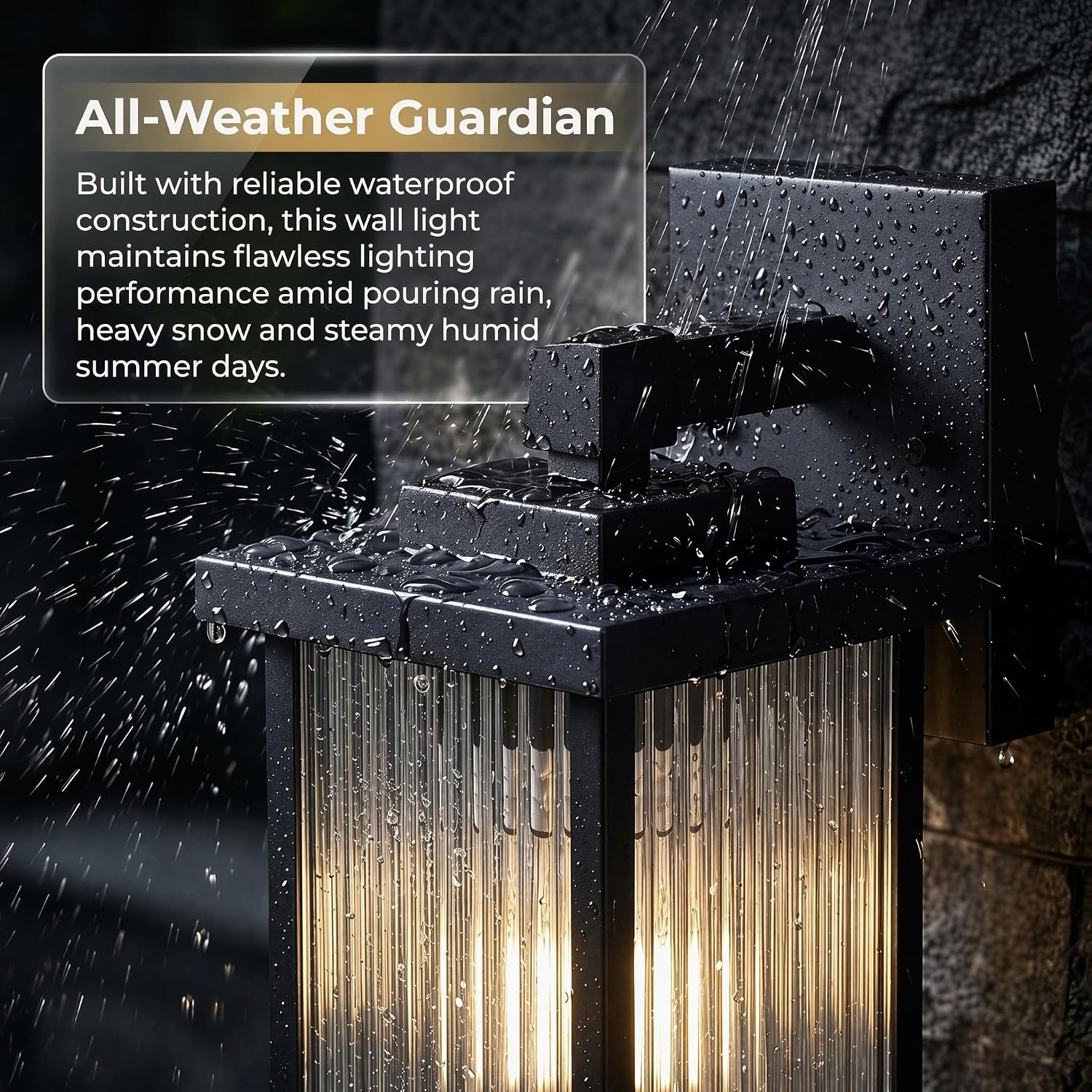 Matte Black Outdoor Wall Light Textured Glass 10.6 Inch